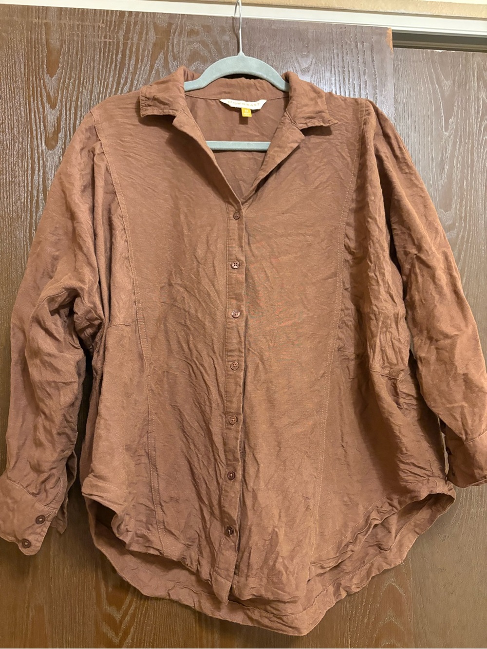 DownEast Brown Linen Blend Button-Up Shirt